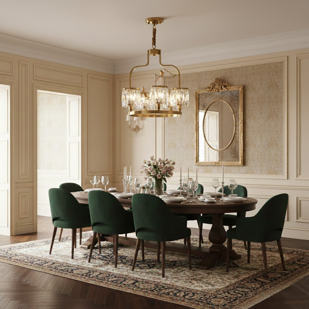 Chandelier Brass 22 in Crystal Indoor Ceiling Light Modern Dining Living Room Fixture | Thomler