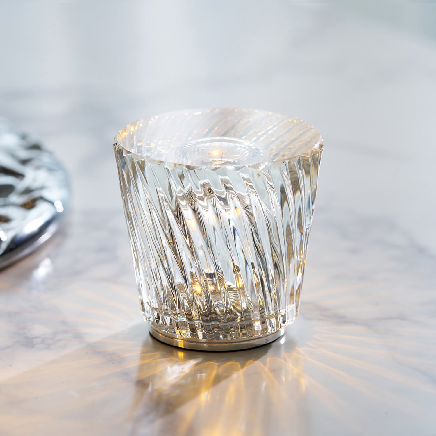 Table Lamp Crystal Glass 3.2 in x 3.5 in Clear LED Desk Bedroom Accent Light | Thomler