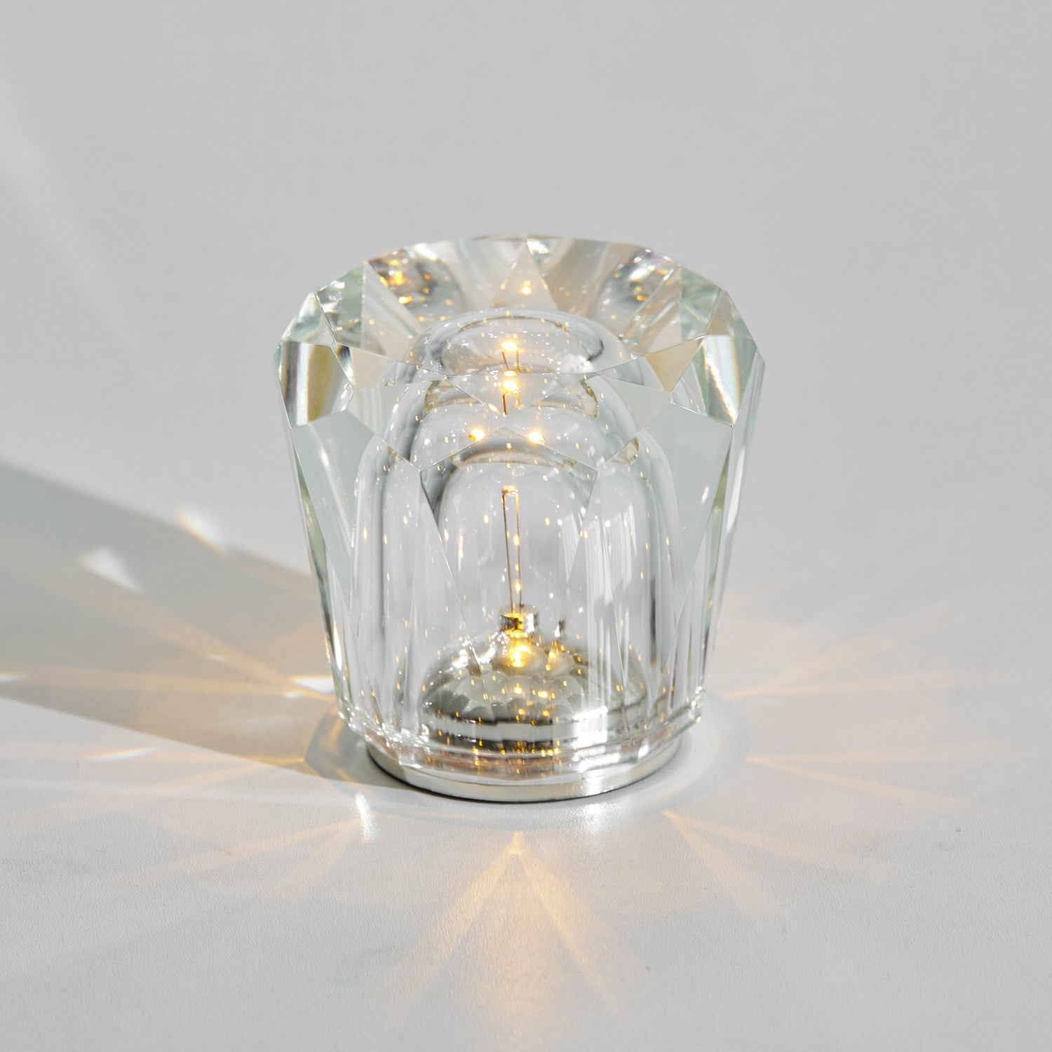 Table Lamp Crystal Glass 3.2 in x 3.5 in Clear LED Desk Bedroom Accent Light | Thomler