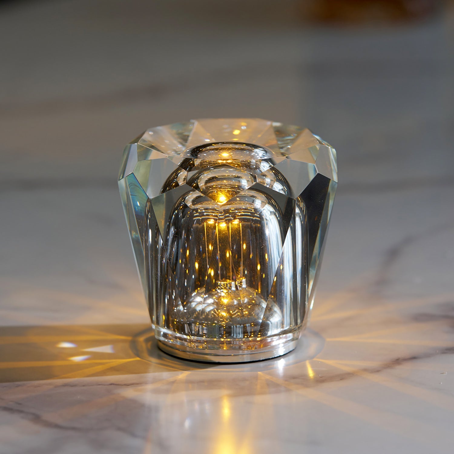 Table Lamp Crystal Glass 3.2 in x 3.5 in Clear LED Desk Bedroom Accent Light | Thomler