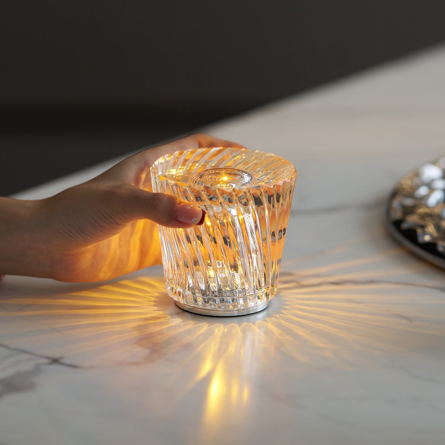Table Lamp Crystal Glass 3.2 in x 3.5 in Clear LED Desk Bedroom Accent Light | Thomler