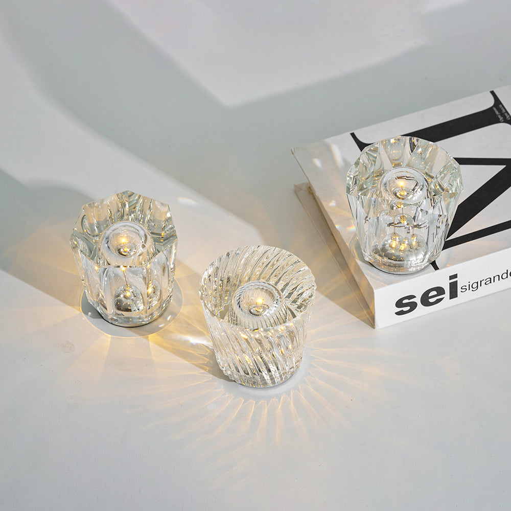 Table Lamp Crystal Glass 3.2 in x 3.5 in Clear LED Desk Bedroom Accent Light | Thomler