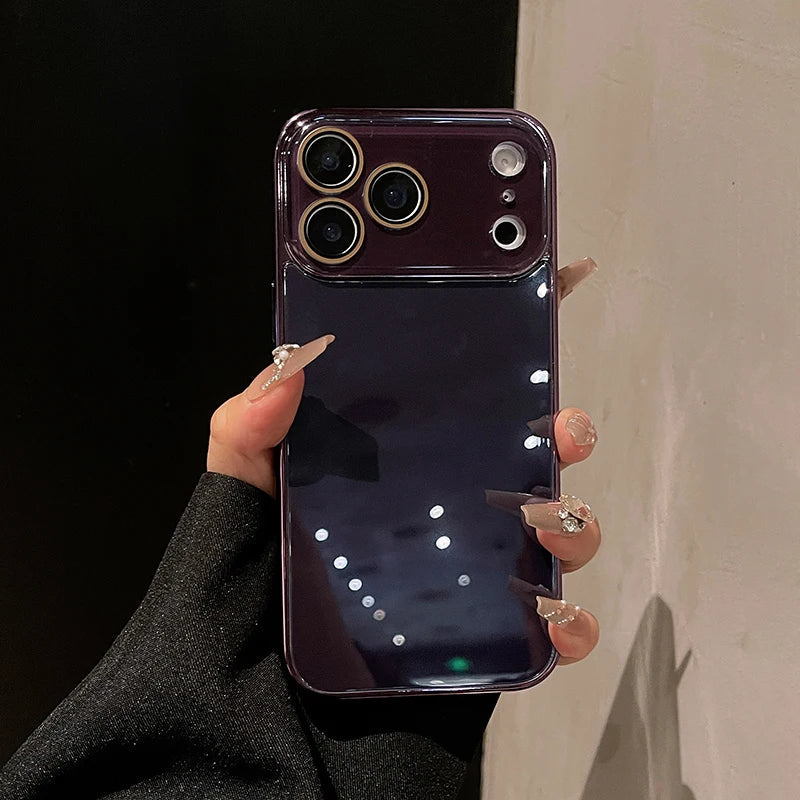 Tempered Glass iPhone Case with Camera Lens Shield & Plated Edges – Shockproof Protection for iPhone 11-17 Pro Max | Thomler