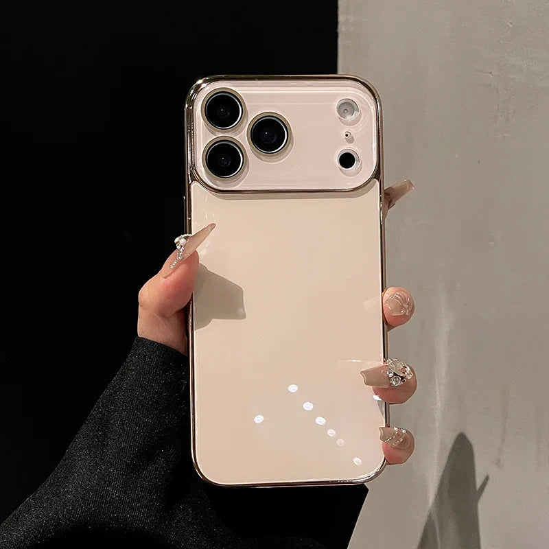 Tempered Glass iPhone Case with Camera Lens Shield & Plated Edges – Shockproof Protection for iPhone 11-17 Pro Max | Thomler