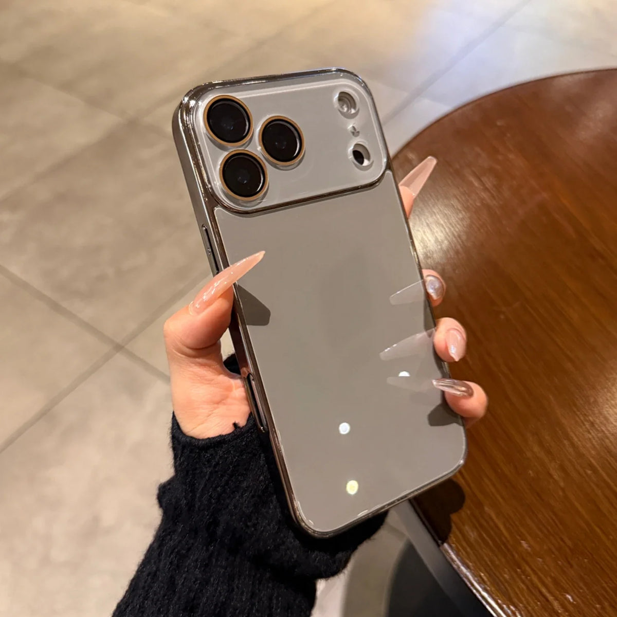 Tempered Glass iPhone Case with Camera Lens Shield & Plated Edges – Shockproof Protection for iPhone 11-17 Pro Max | Thomler