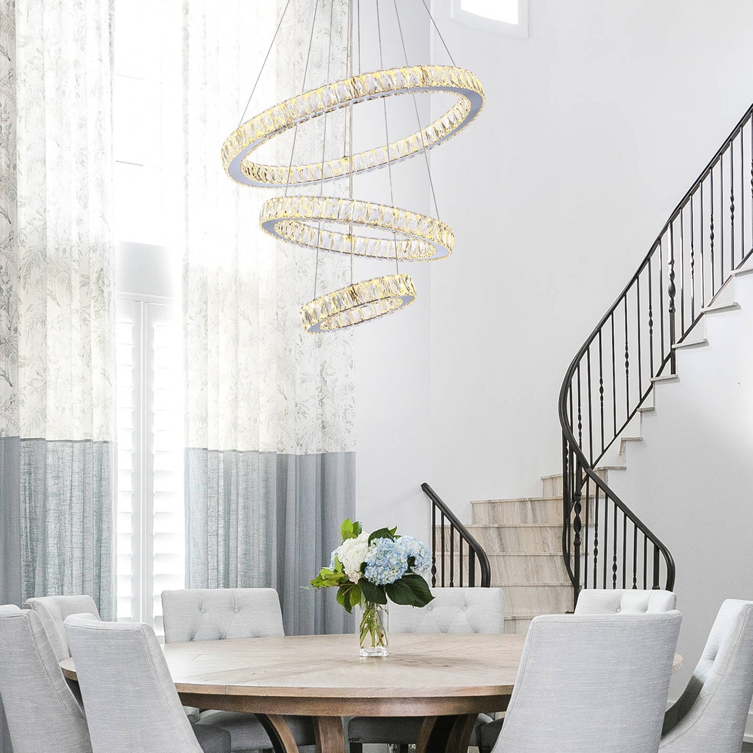 Adjustable Circle Hanging Light Fixture with K9 Crystal Accents for Dining Room & Living Room | Thomler