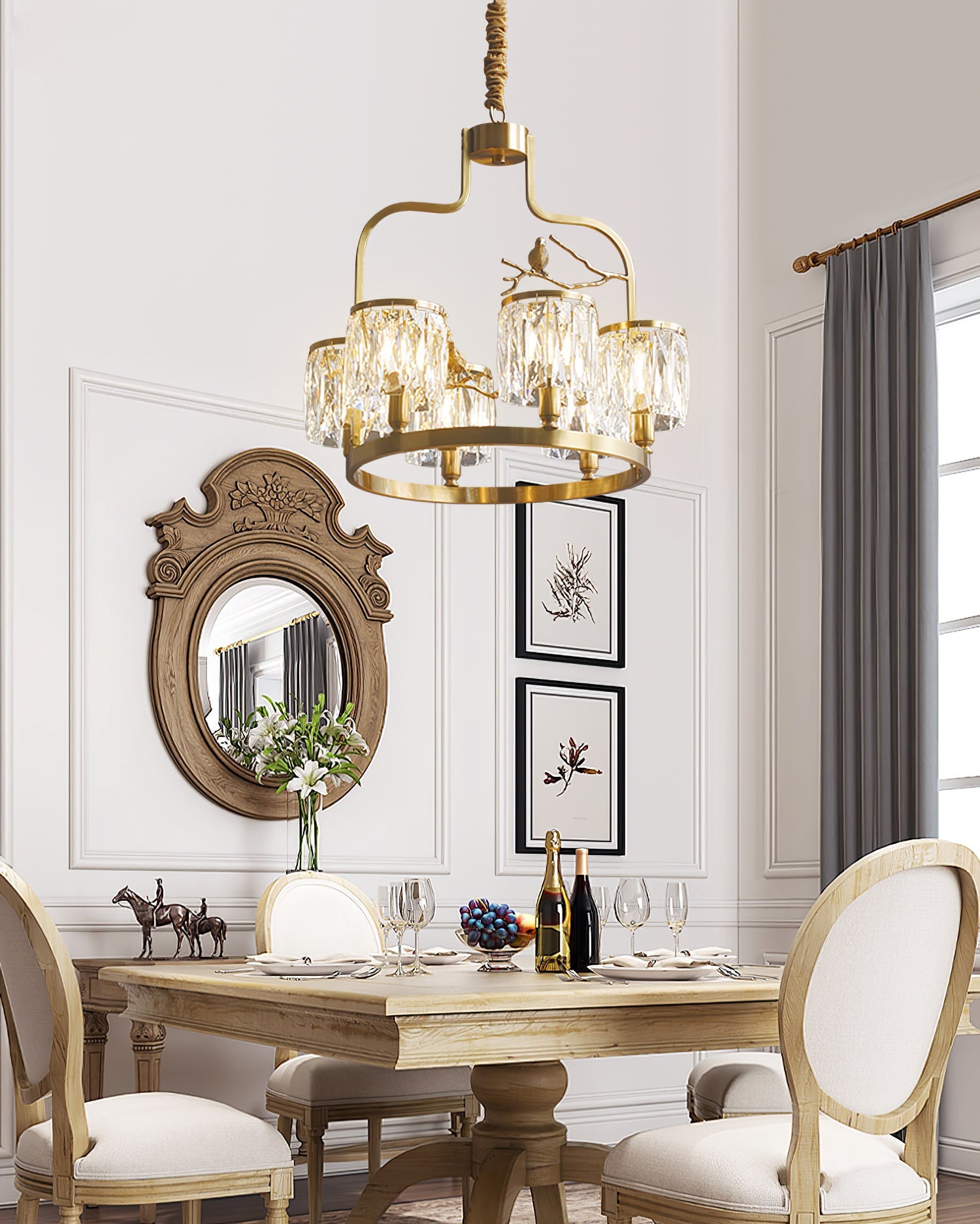 Chandelier Brass 22 in Crystal Indoor Ceiling Light Modern Dining Living Room Fixture | Thomler
