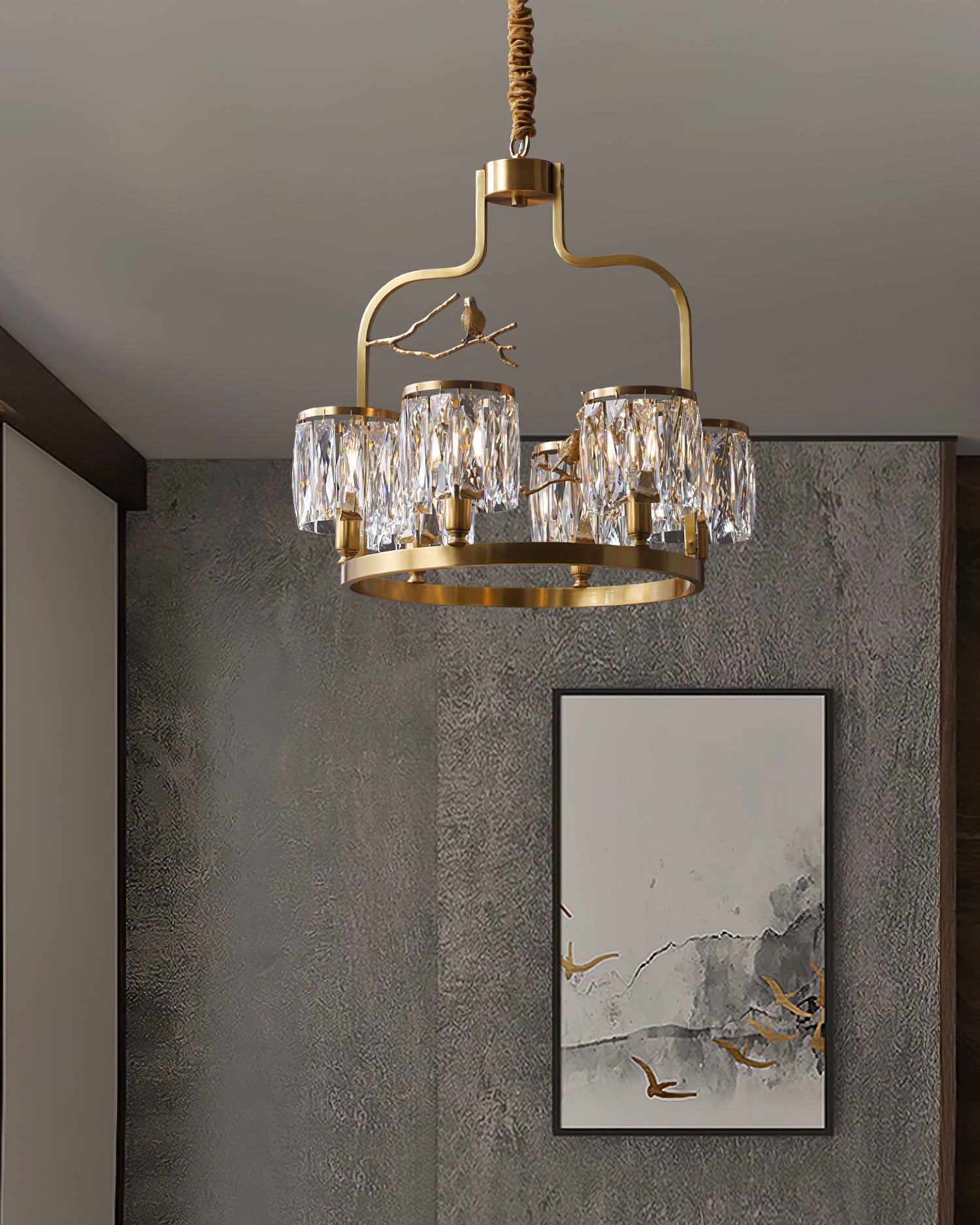 Chandelier Brass 22 in Crystal Indoor Ceiling Light Modern Dining Living Room Fixture | Thomler