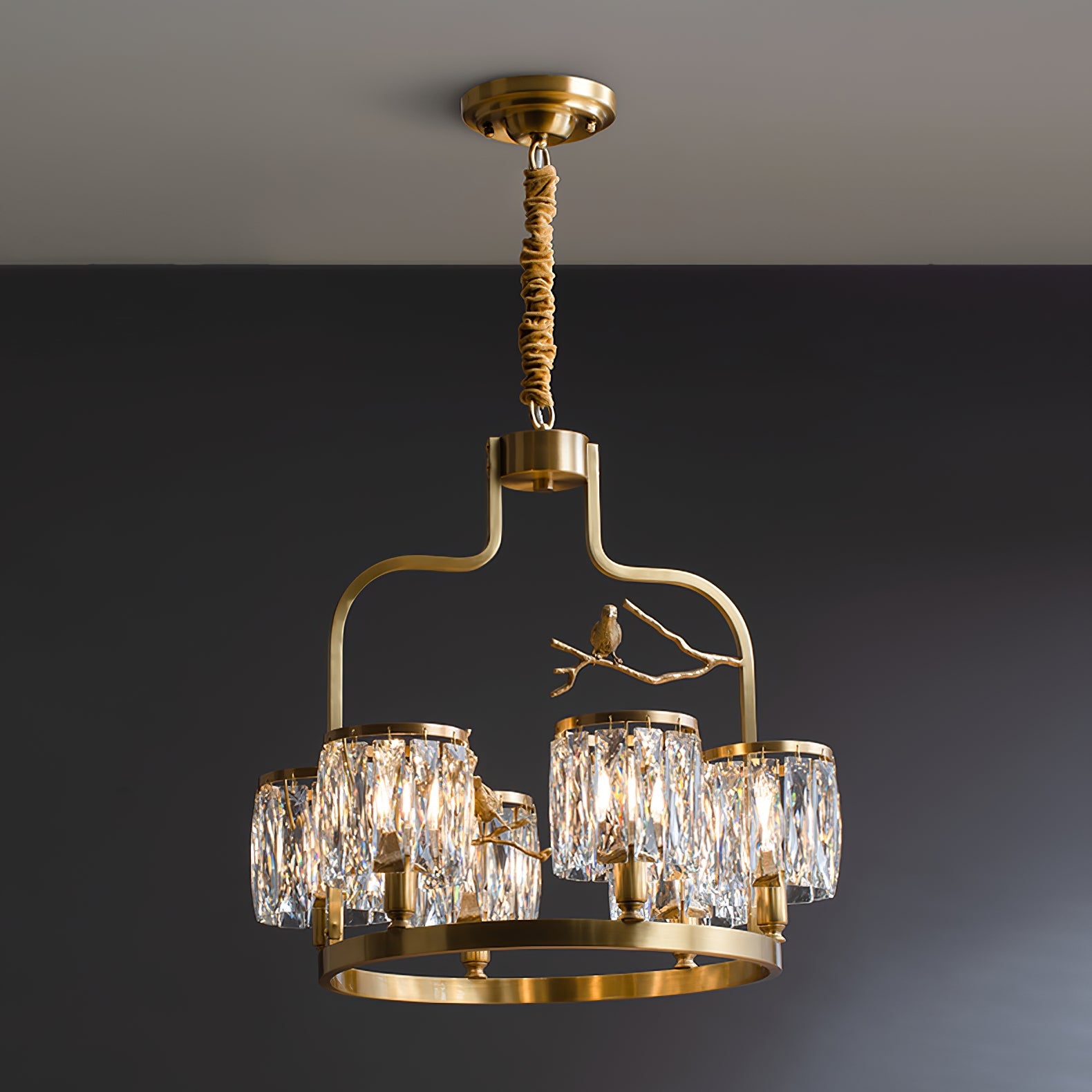 Chandelier Brass 22 in Crystal Indoor Ceiling Light Modern Dining Living Room Fixture | Thomler