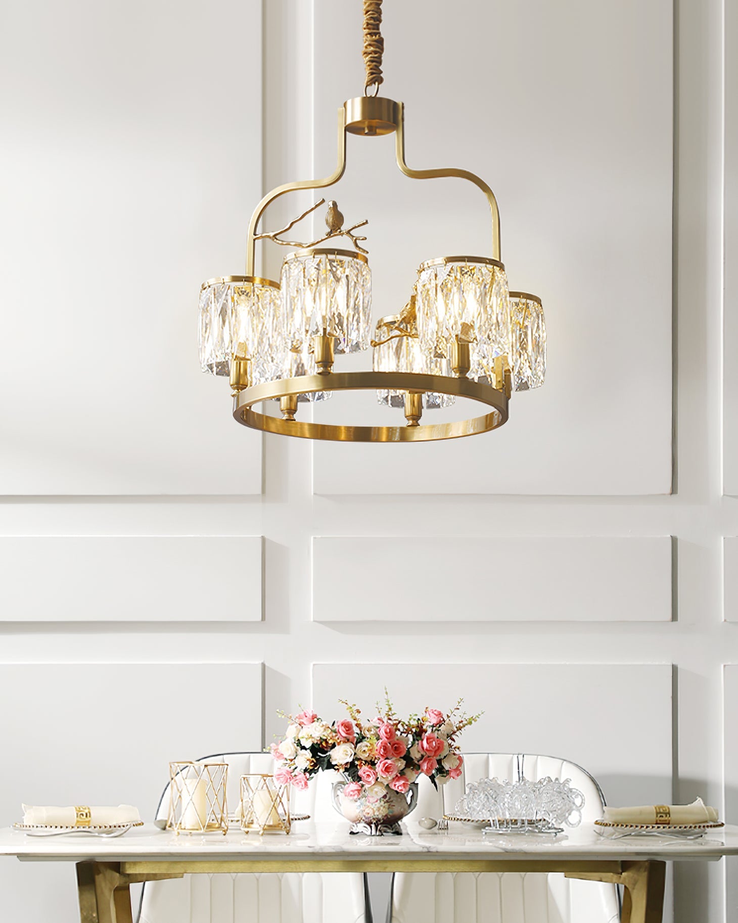 Chandelier Brass 22 in Crystal Indoor Ceiling Light Modern Dining Living Room Fixture | Thomler