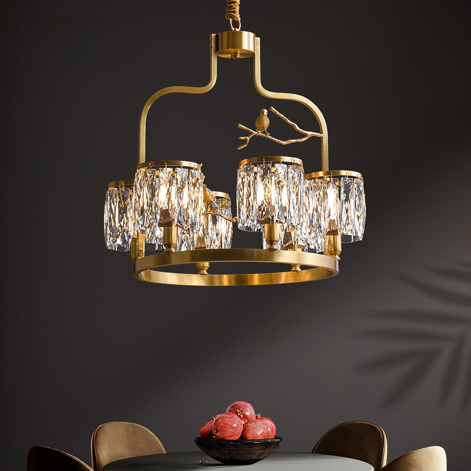 Chandelier Brass 22 in Crystal Indoor Ceiling Light Modern Dining Living Room Fixture | Thomler