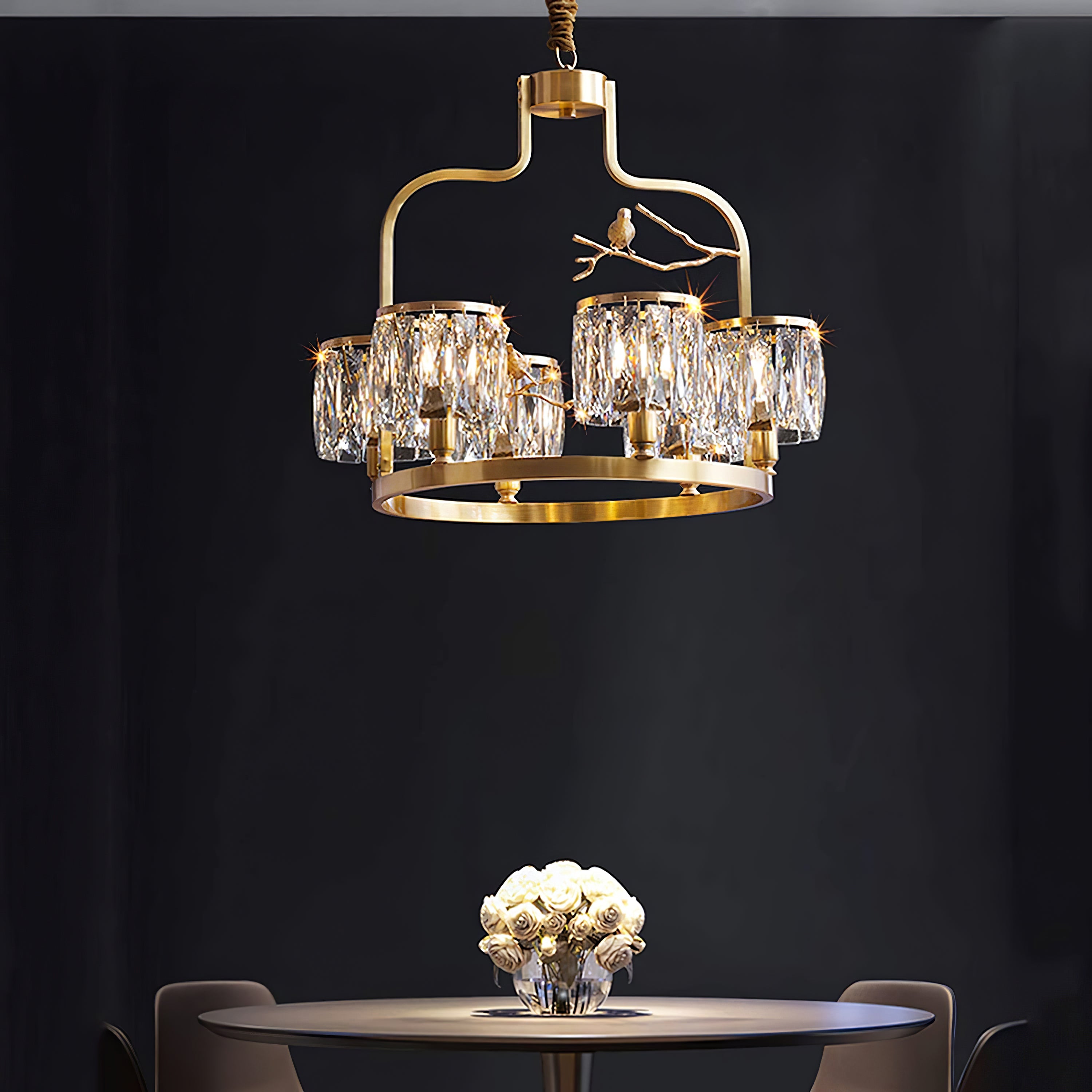 Chandelier Brass 22 in Crystal Indoor Ceiling Light Modern Dining Living Room Fixture | Thomler