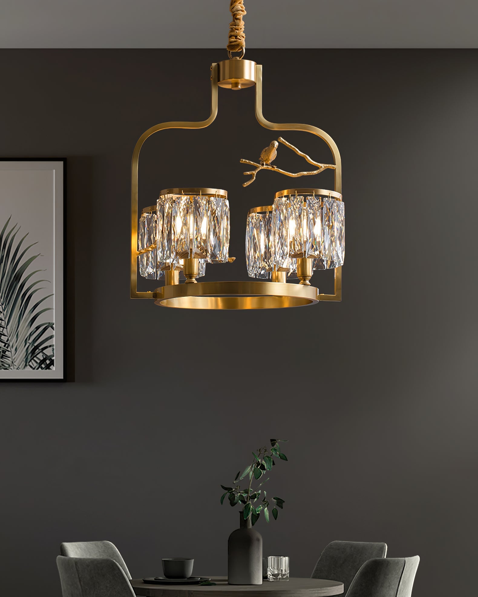 Chandelier Brass 22 in Crystal Indoor Ceiling Light Modern Dining Living Room Fixture | Thomler