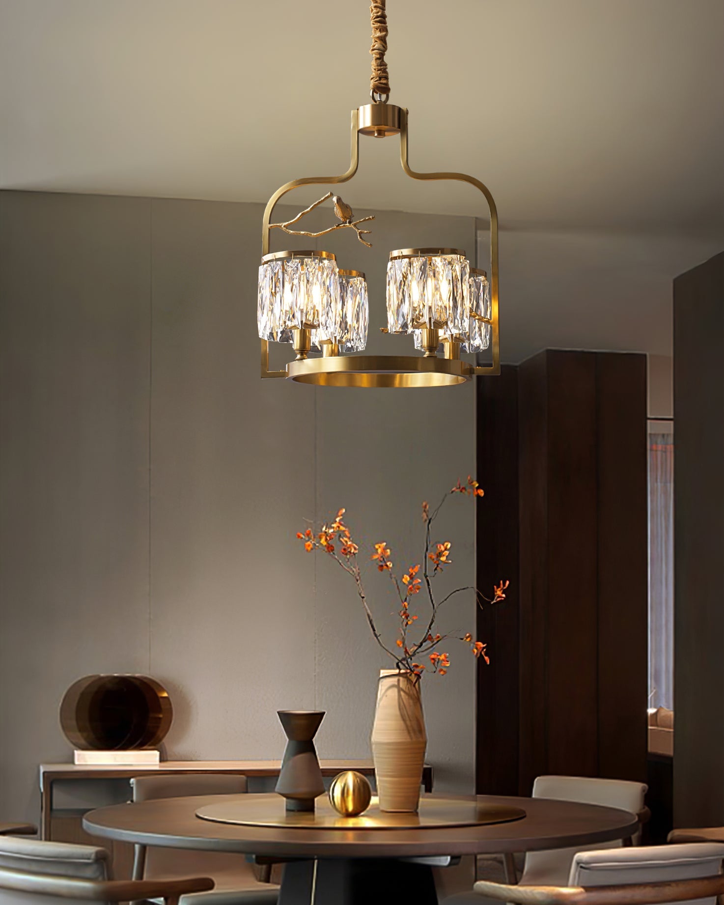 Chandelier Brass 22 in Crystal Indoor Ceiling Light Modern Dining Living Room Fixture | Thomler