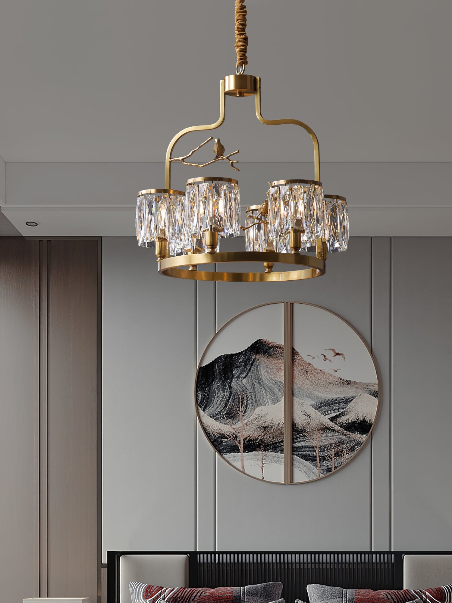 Chandelier Brass 22 in Crystal Indoor Ceiling Light Modern Dining Living Room Fixture | Thomler