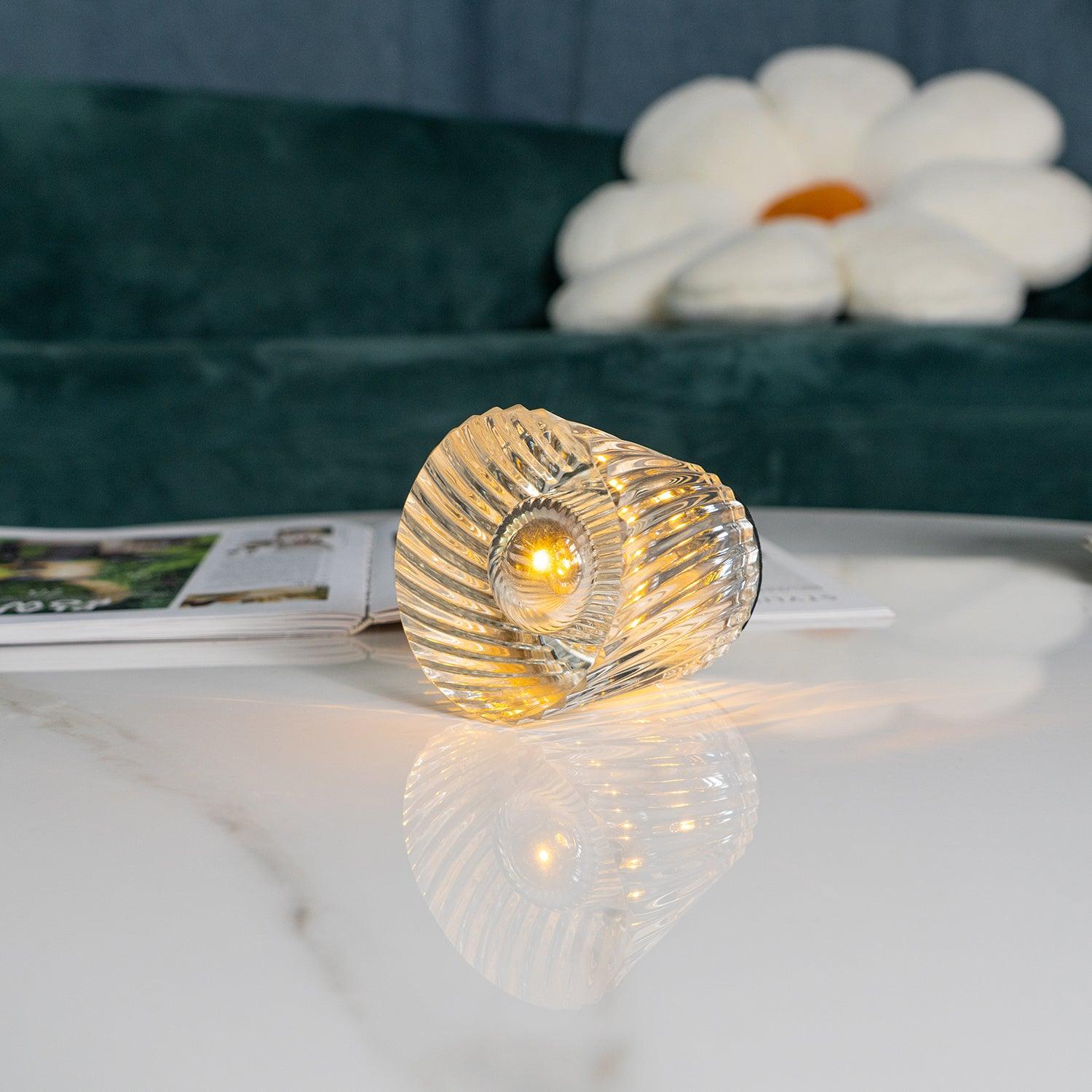 Table Lamp Crystal Glass 3.2 in x 3.5 in Clear LED Desk Bedroom Accent Light | Thomler
