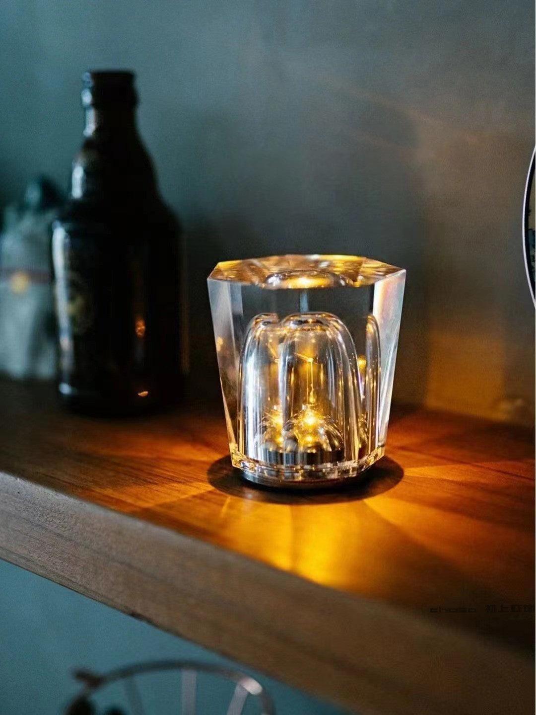 Table Lamp Crystal Glass 3.2 in x 3.5 in Clear LED Desk Bedroom Accent Light | Thomler