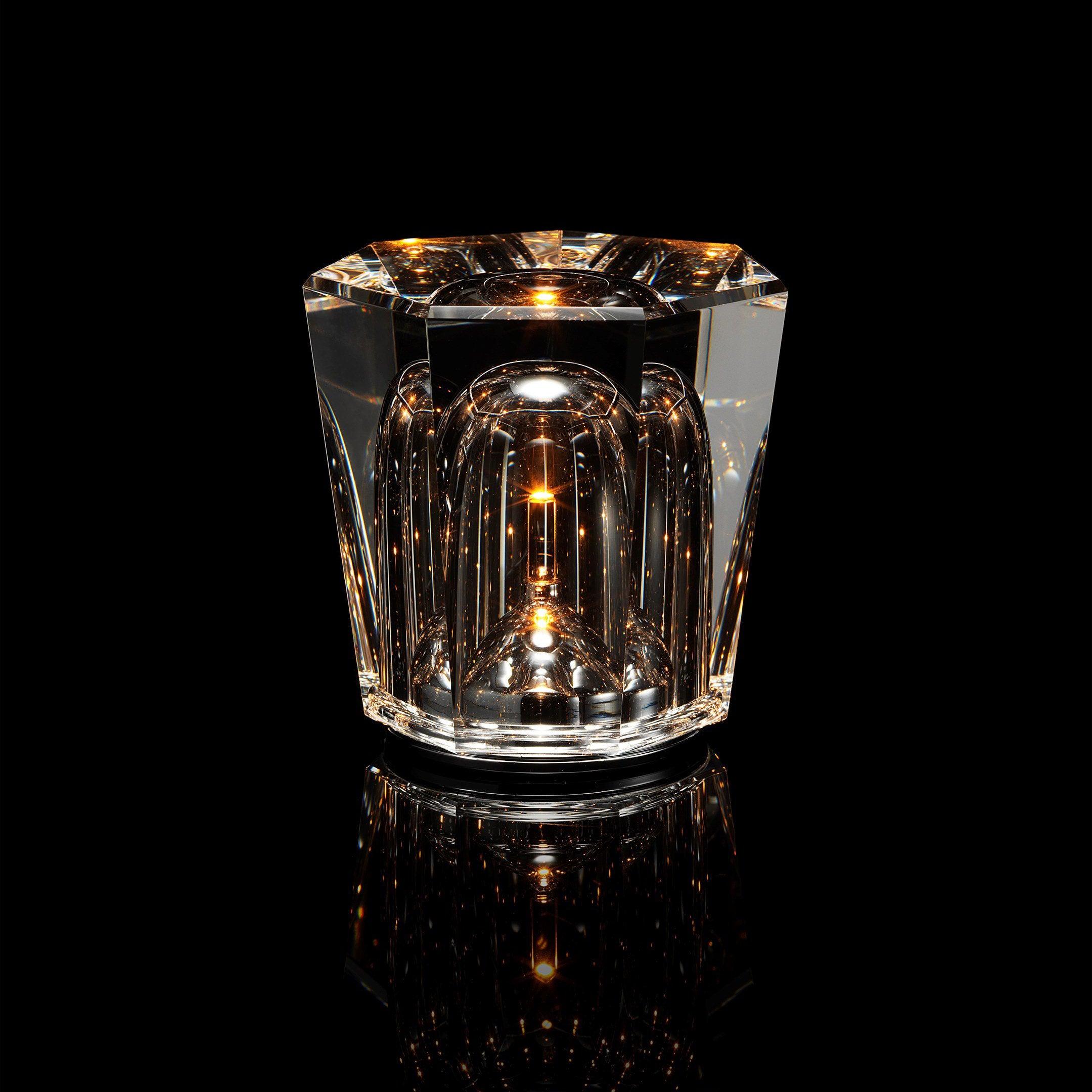 Table Lamp Crystal Glass 3.2 in x 3.5 in Clear LED Desk Bedroom Accent Light | Thomler