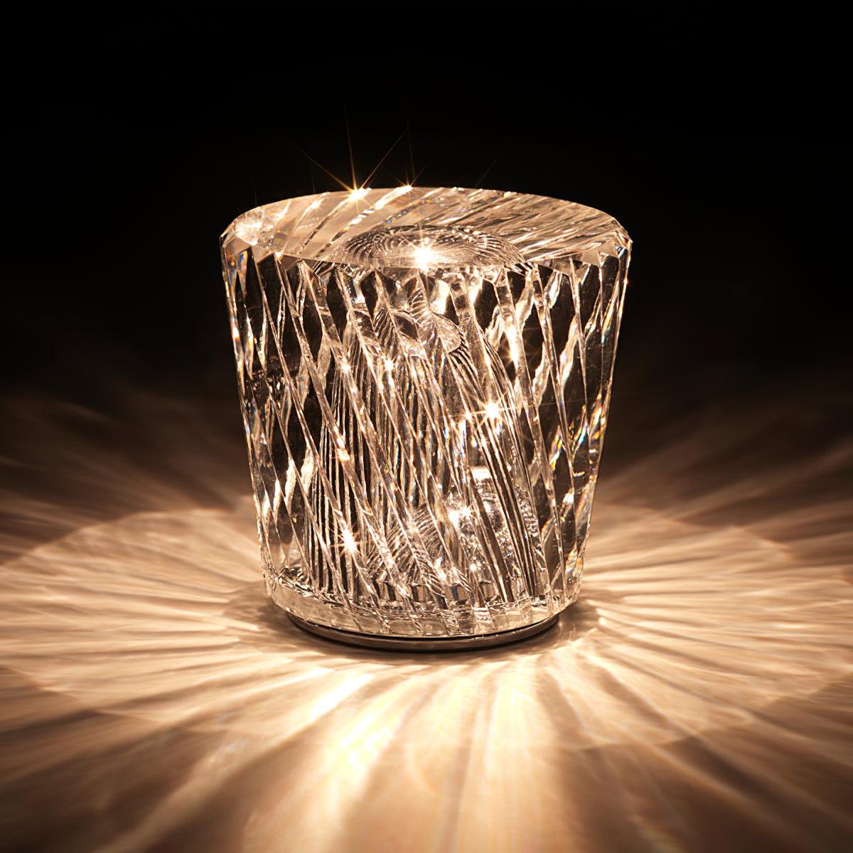 Table Lamp Crystal Glass 3.2 in x 3.5 in Clear LED Desk Bedroom Accent Light | Thomler