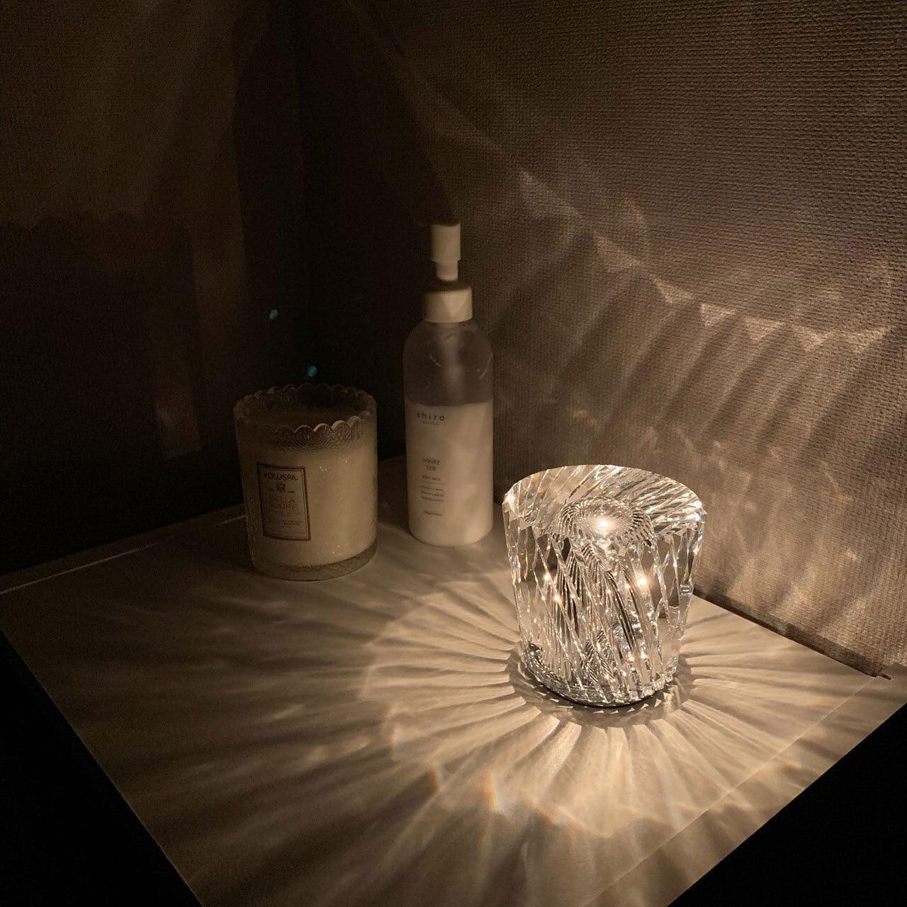 Table Lamp Crystal Glass 3.2 in x 3.5 in Clear LED Desk Bedroom Accent Light | Thomler