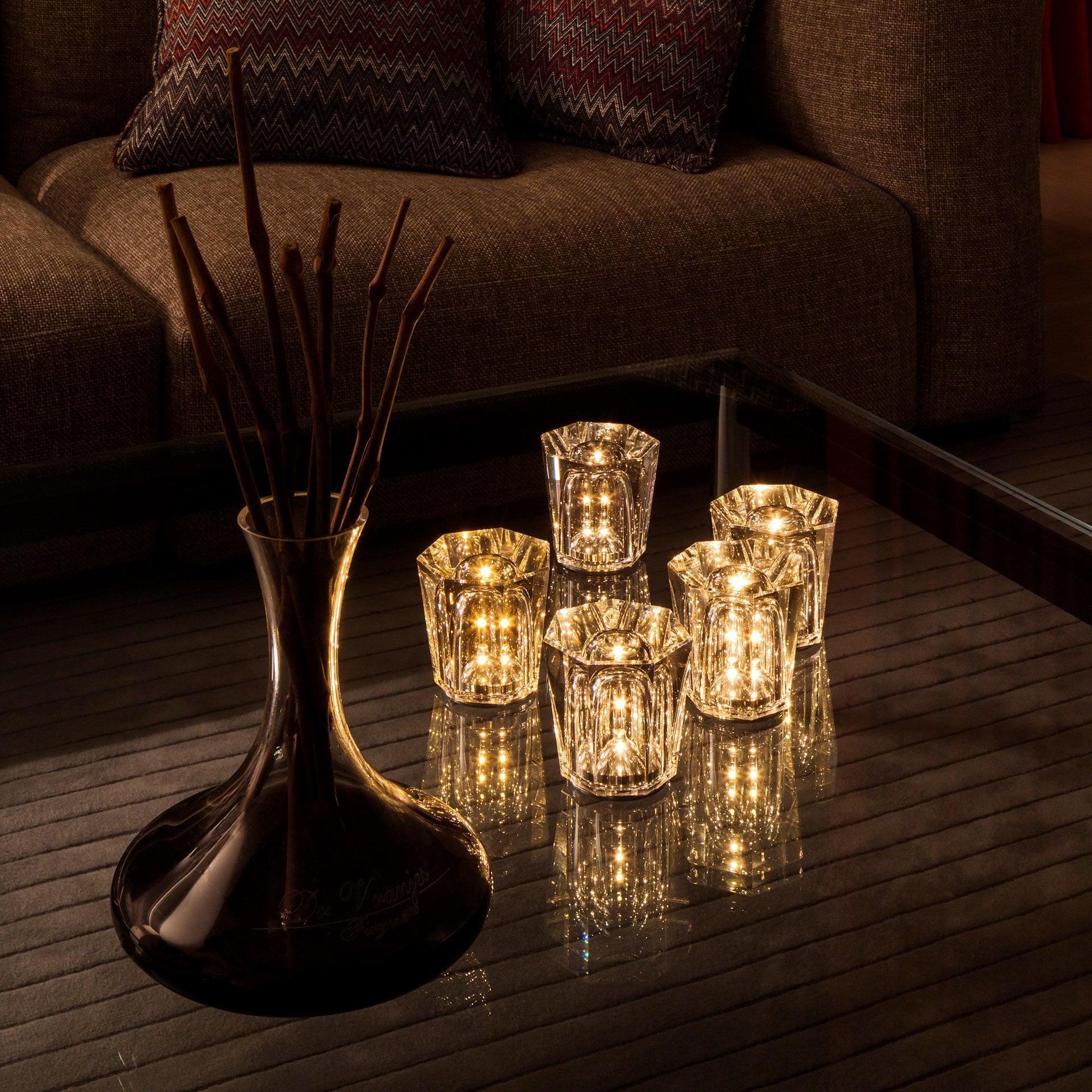 Table Lamp Crystal Glass 3.2 in x 3.5 in Clear LED Desk Bedroom Accent Light | Thomler