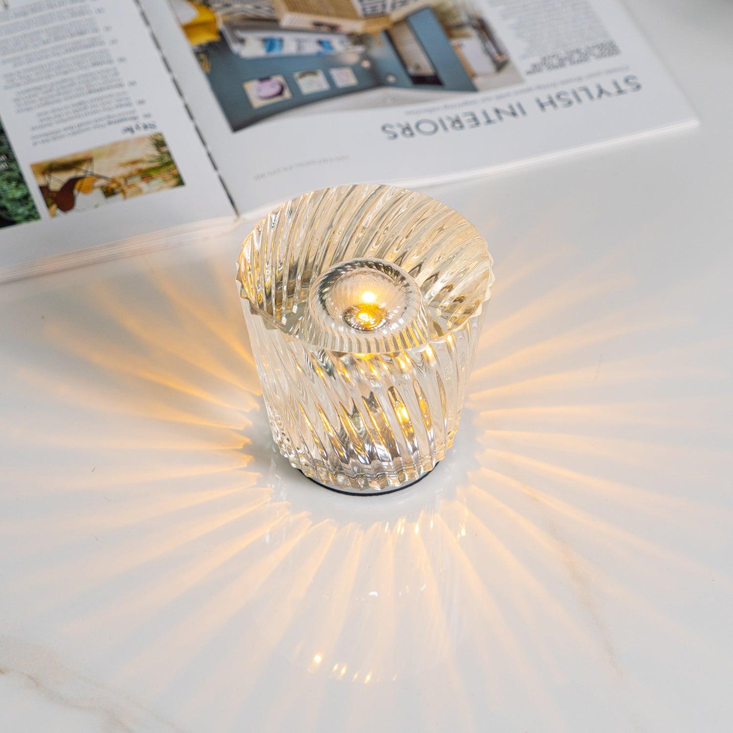Table Lamp Crystal Glass 3.2 in x 3.5 in Clear LED Desk Bedroom Accent Light | Thomler