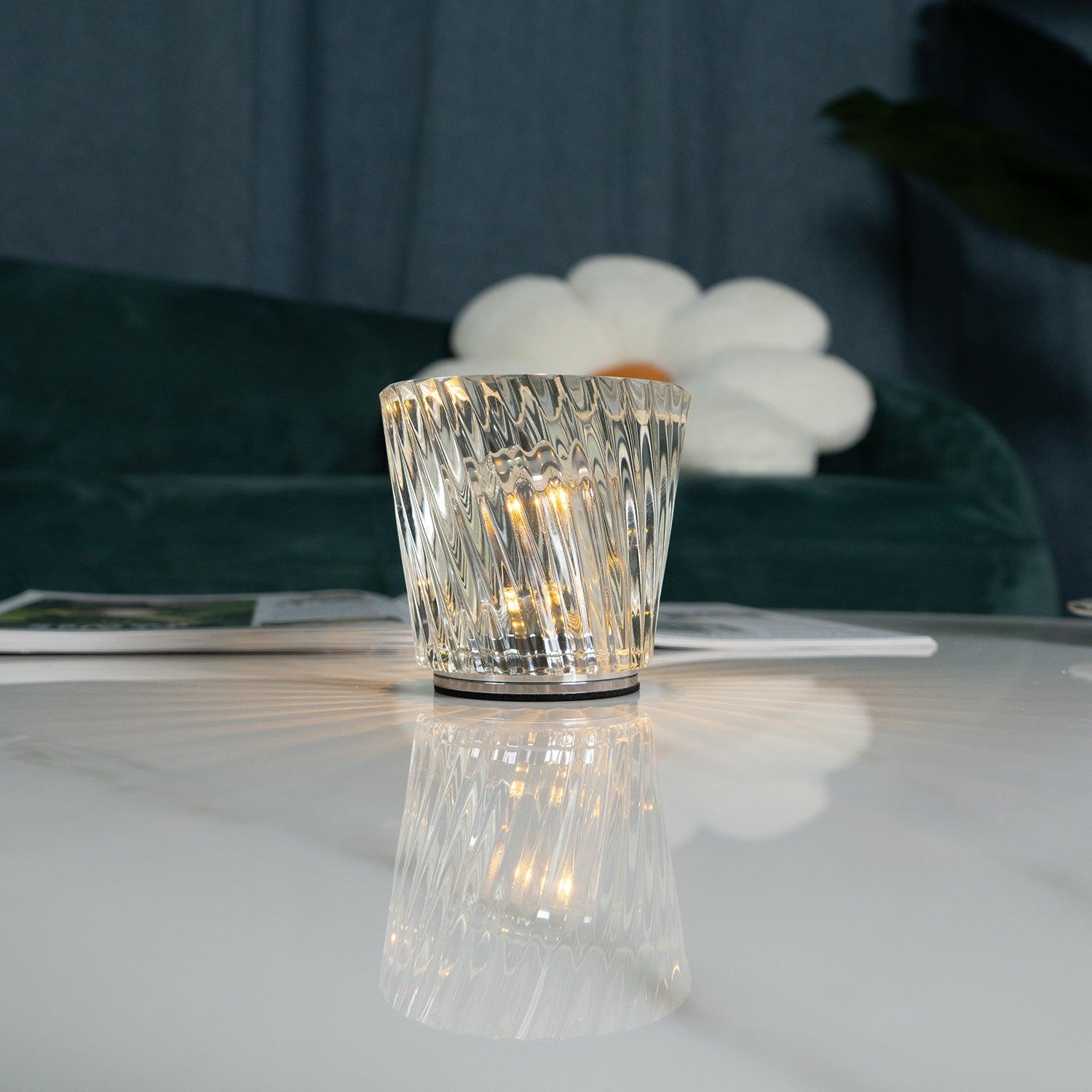 Table Lamp Crystal Glass 3.2 in x 3.5 in Clear LED Desk Bedroom Accent Light | Thomler