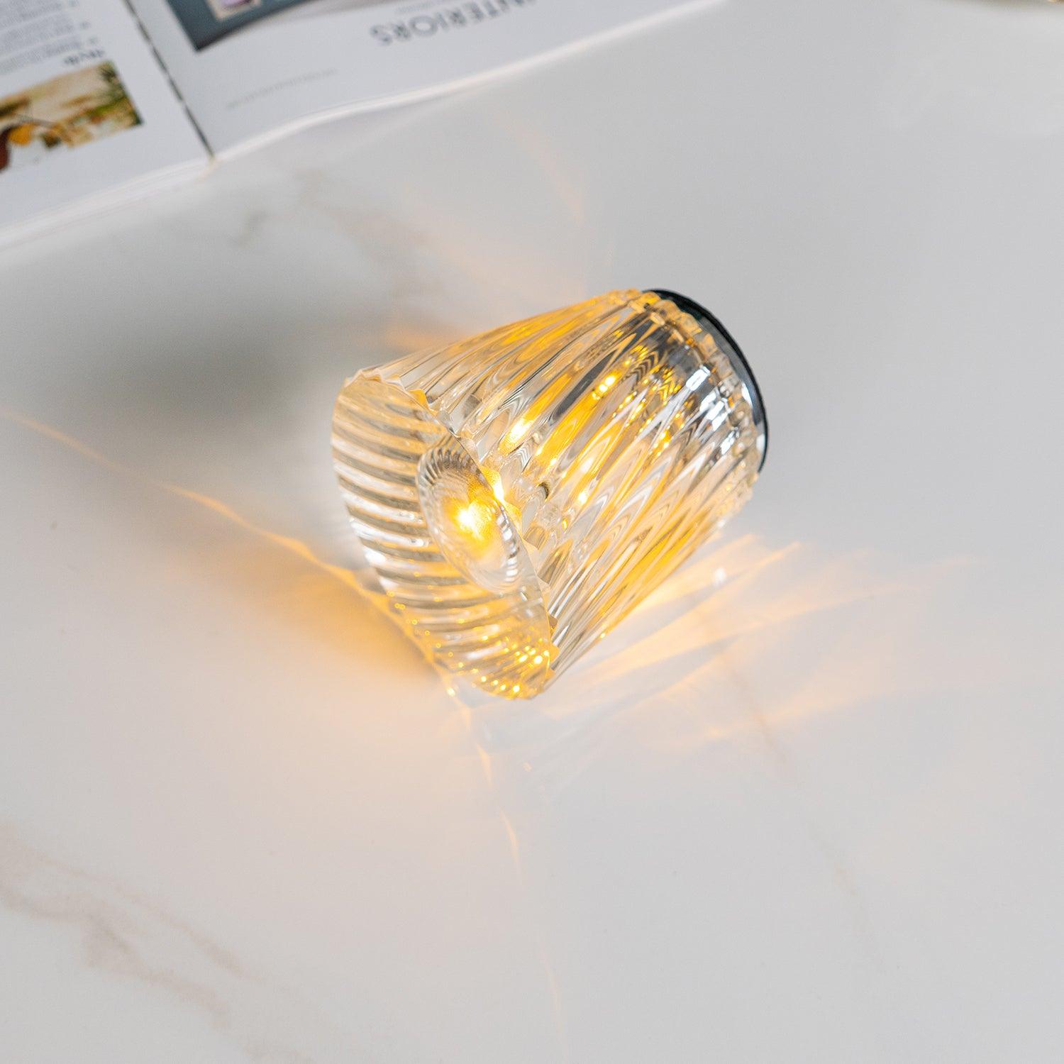 Table Lamp Crystal Glass 3.2 in x 3.5 in Clear LED Desk Bedroom Accent Light | Thomler