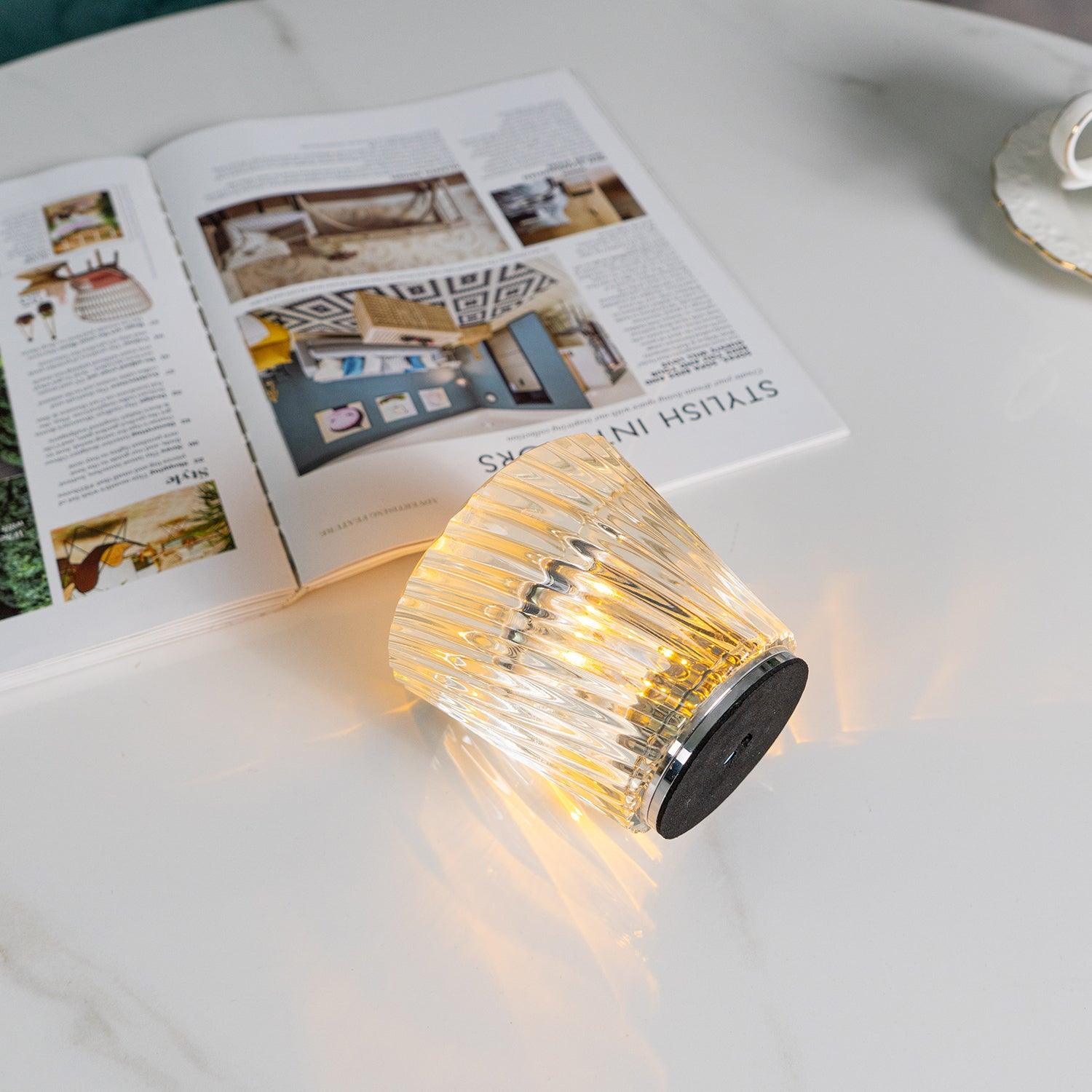 Table Lamp Crystal Glass 3.2 in x 3.5 in Clear LED Desk Bedroom Accent Light | Thomler