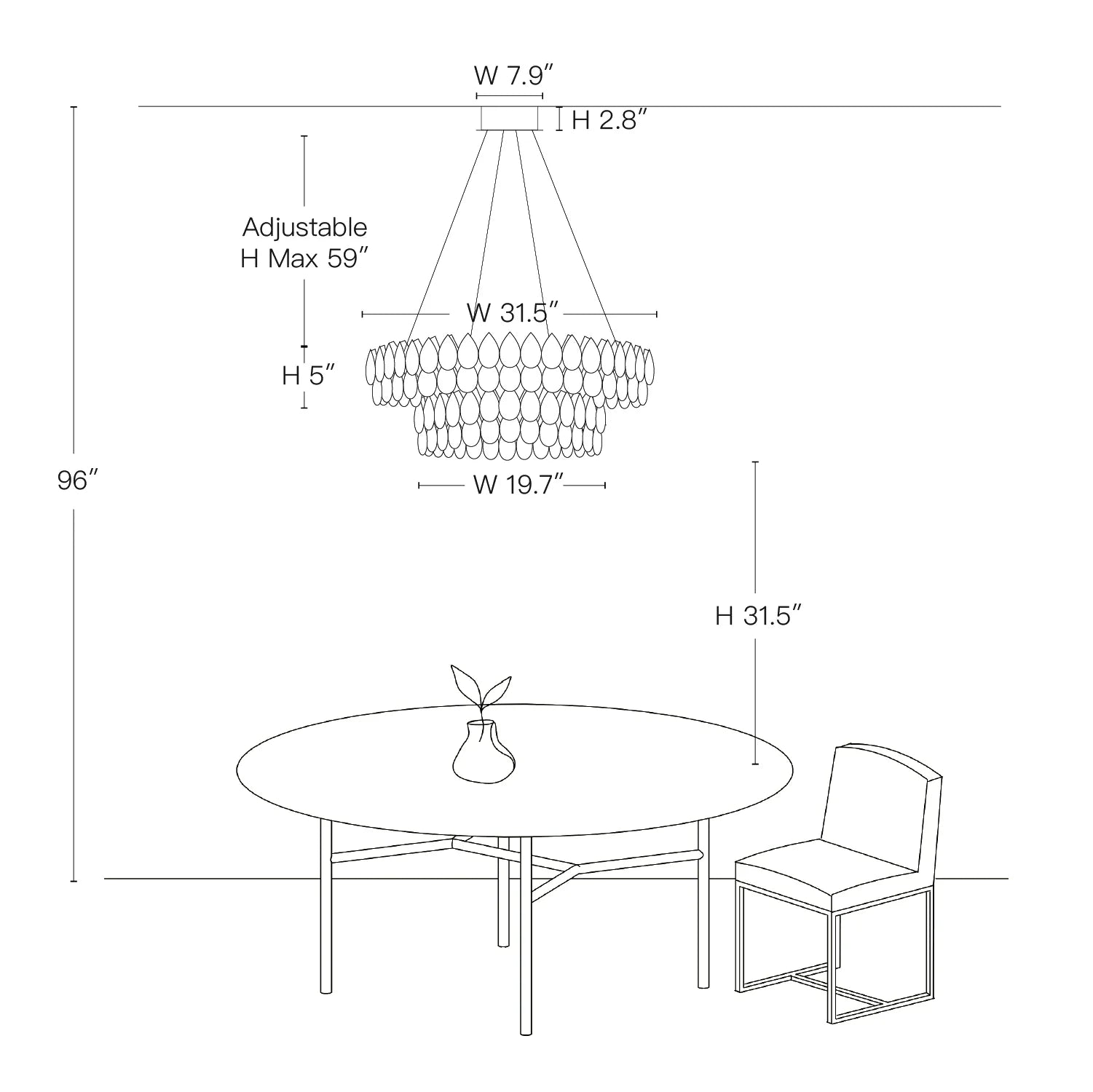 Chandelier Crystal Double Ring 32.3 in LED Chrome Dining Room Living Room Ceiling Light Fixture Modern Adjustable Hanging | Thomler