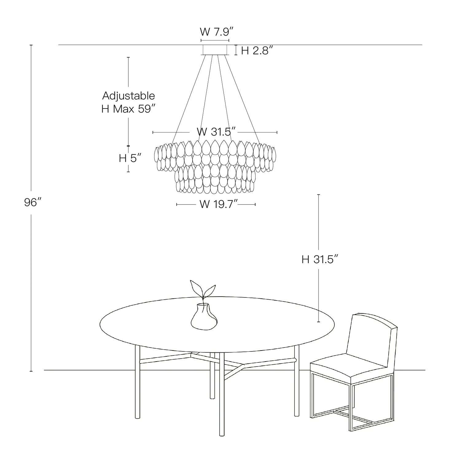 Chandelier Crystal Double Ring 82.0 cm Chrome Living Room Dining Room LED Water Drop Ceiling Light Adjustable Hanging Fixture | Thomler