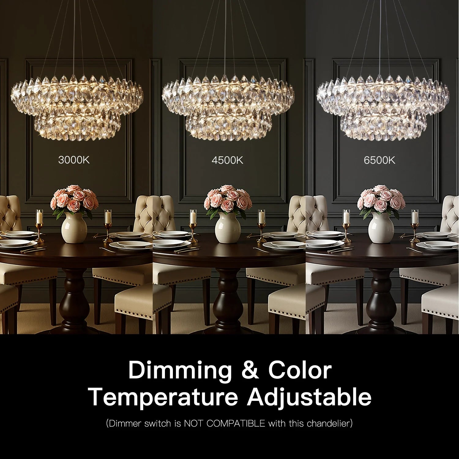 Chandelier Crystal Double Ring 32.3 in LED Chrome Dining Room Living Room Ceiling Light Fixture Modern Adjustable Hanging | Thomler