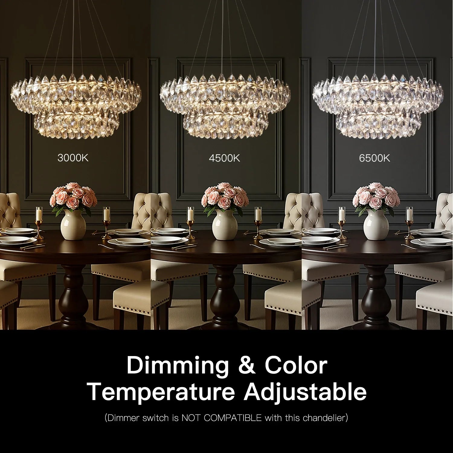 Chandelier Crystal Double Ring 82.0 cm Chrome Living Room Dining Room LED Water Drop Ceiling Light Adjustable Hanging Fixture | Thomler