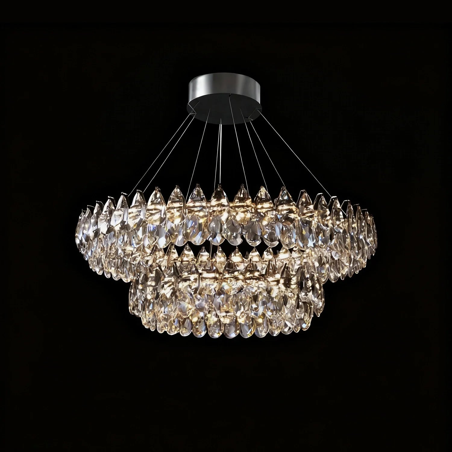 Chandelier Crystal Double Ring 32.3 in LED Chrome Dining Room Living Room Ceiling Light Fixture Modern Adjustable Hanging | Thomler