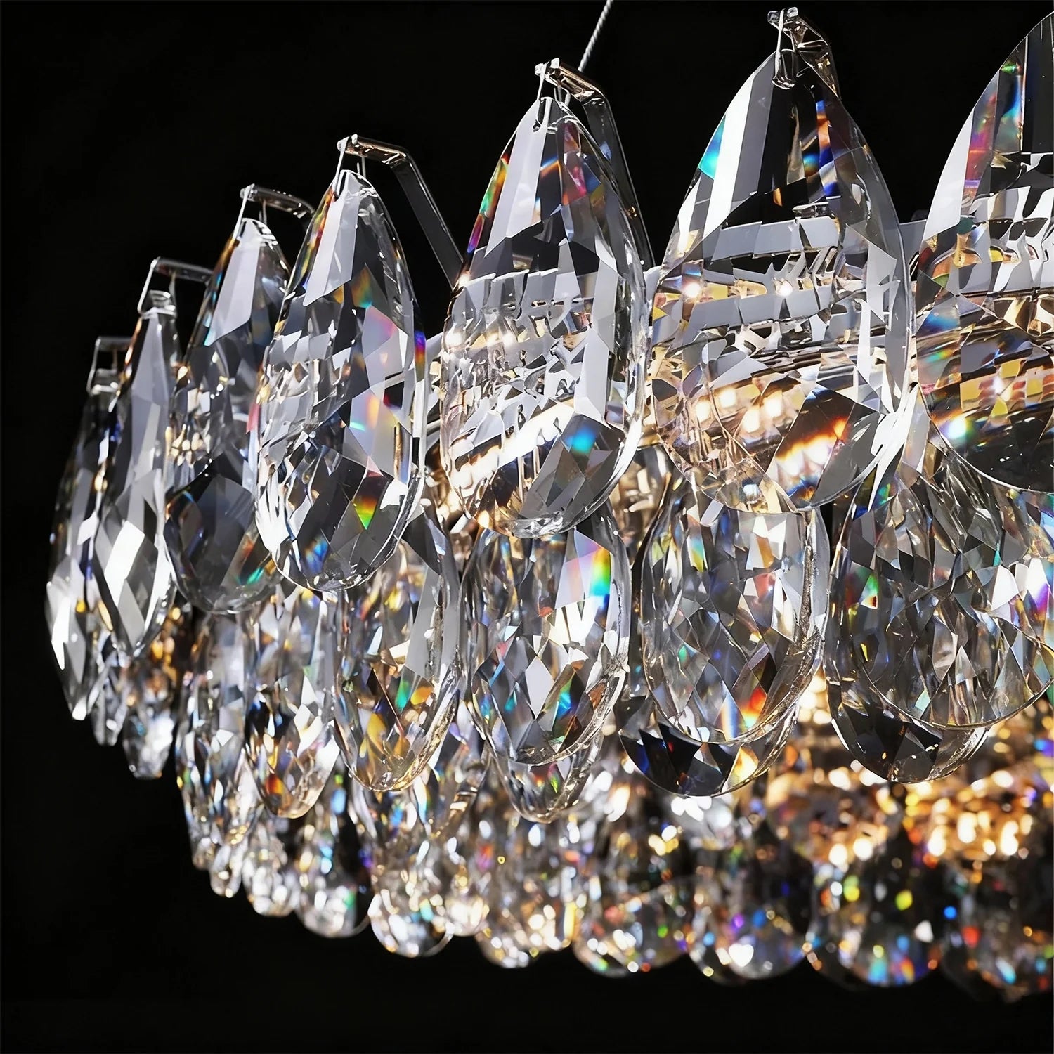 Chandelier Crystal Double Ring 32.3 in LED Chrome Dining Room Living Room Ceiling Light Fixture Modern Adjustable Hanging | Thomler