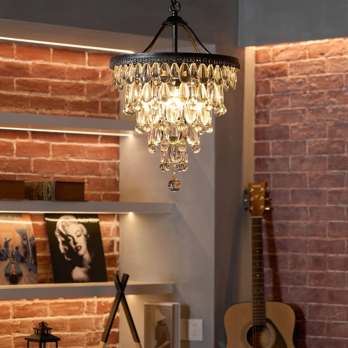 Crystal Tiered Iron Chandelier with Bronze Finish – Multi-Light Statement Fixture for Dining Room & Foyer | Thomler