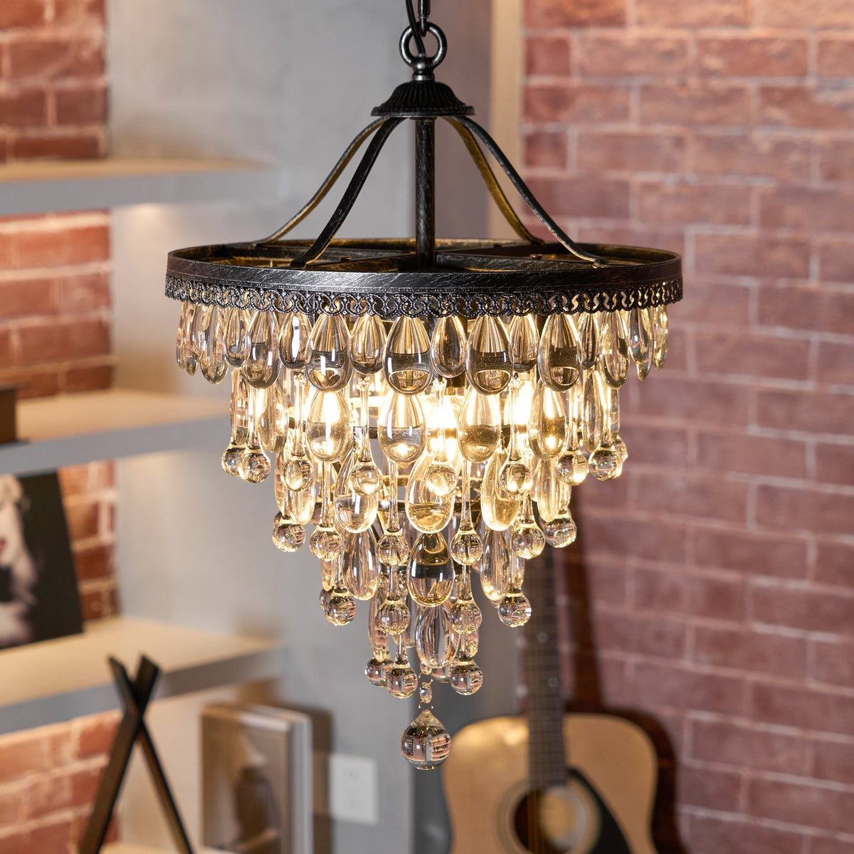 Crystal Tiered Iron Chandelier with Bronze Finish – Multi-Light Statement Fixture for Dining Room & Foyer | Thomler