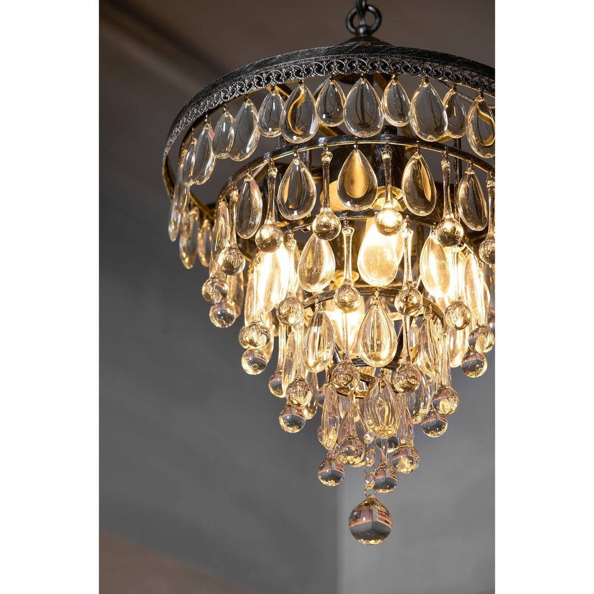 Crystal Tiered Iron Chandelier with Bronze Finish – Multi-Light Statement Fixture for Dining Room & Foyer | Thomler