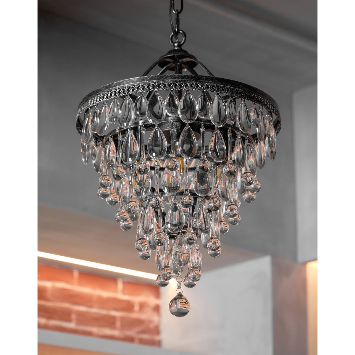 Crystal Tiered Iron Chandelier with Bronze Finish – Multi-Light Statement Fixture for Dining Room & Foyer | Thomler
