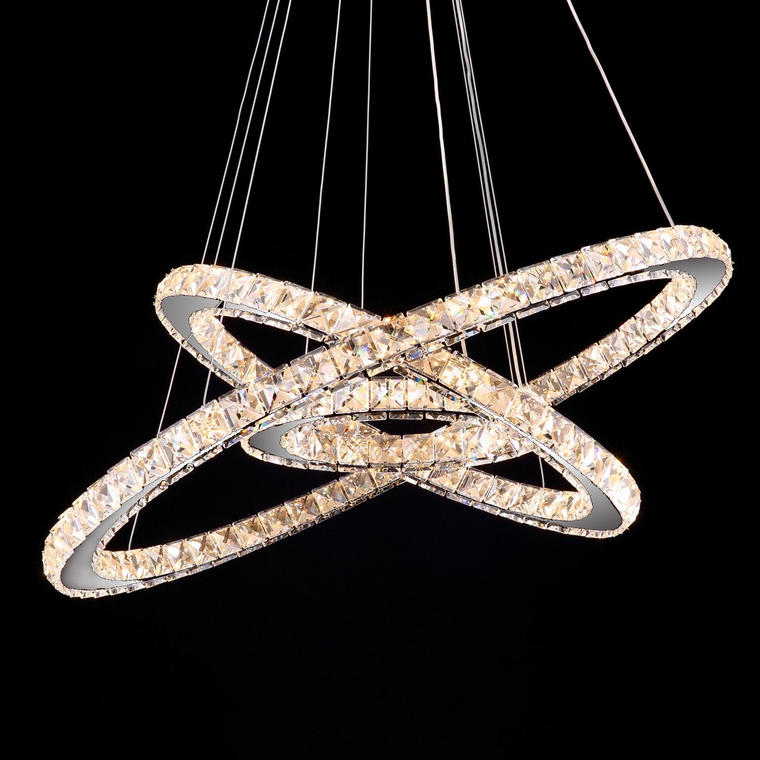 Adjustable Circle Hanging Light Fixture with K9 Crystal Accents for Dining Room & Living Room | Thomler