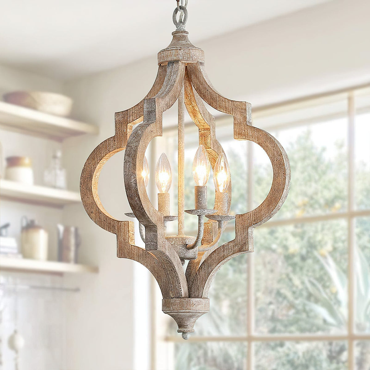 Rustic Timber Ceiling Fixture – 4-Light Adjustable Hanging Pendant with Reclaimed Wood Frame for Dining Room & Farmhouse Style Homes | Thomler