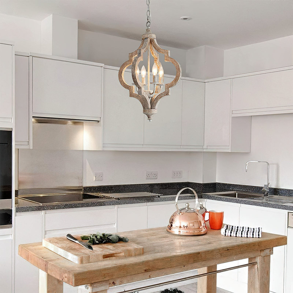 Rustic Timber Ceiling Fixture – 4-Light Adjustable Hanging Pendant with Reclaimed Wood Frame for Dining Room & Farmhouse Style Homes | Thomler
