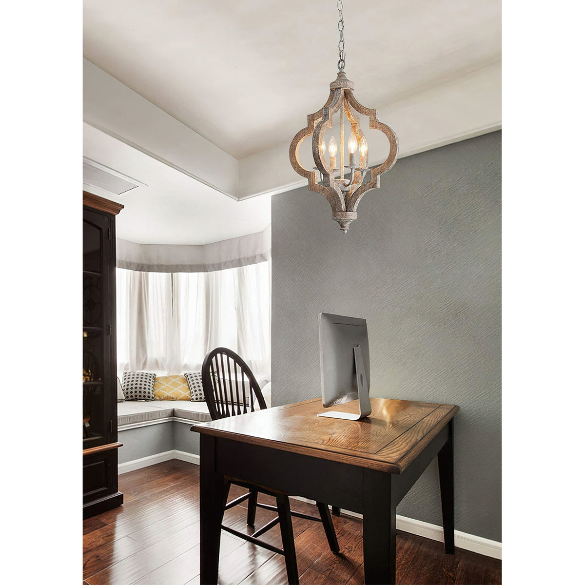 Rustic Timber Ceiling Fixture – 4-Light Adjustable Hanging Pendant with Reclaimed Wood Frame for Dining Room & Farmhouse Style Homes | Thomler