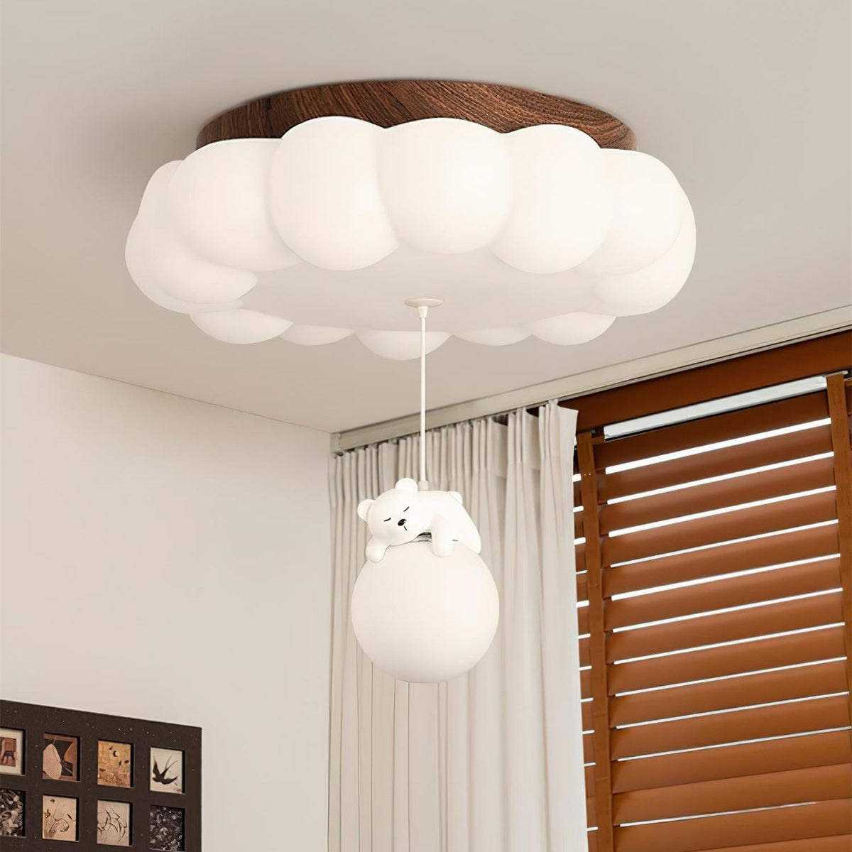 Teddy Bear Cloud Nursery Ceiling Light – Soft Acrylic Shade with Adorable Hanging Charm for Kids' Rooms | Thomler