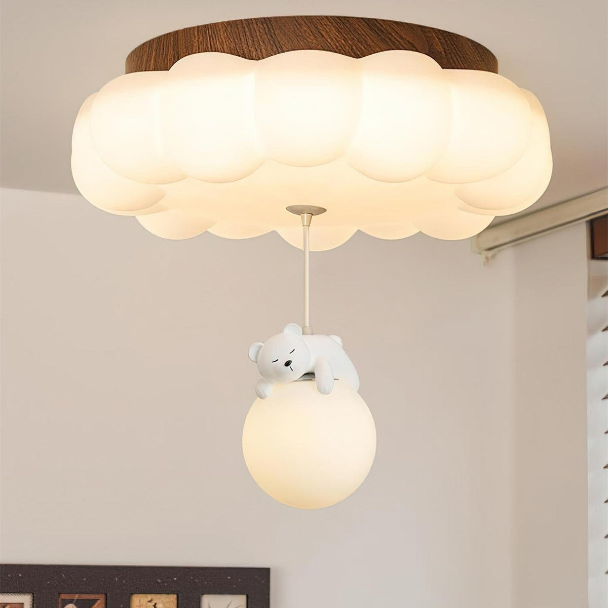 Teddy Bear Cloud Nursery Ceiling Light – Soft Acrylic Shade with Adorable Hanging Charm for Kids' Rooms | Thomler