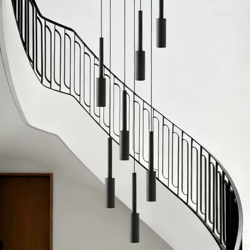 Adjustable Multi-Drop Tube Pendant Light – Dimmable LED Stairwell & Foyer Chandelier | Thomler