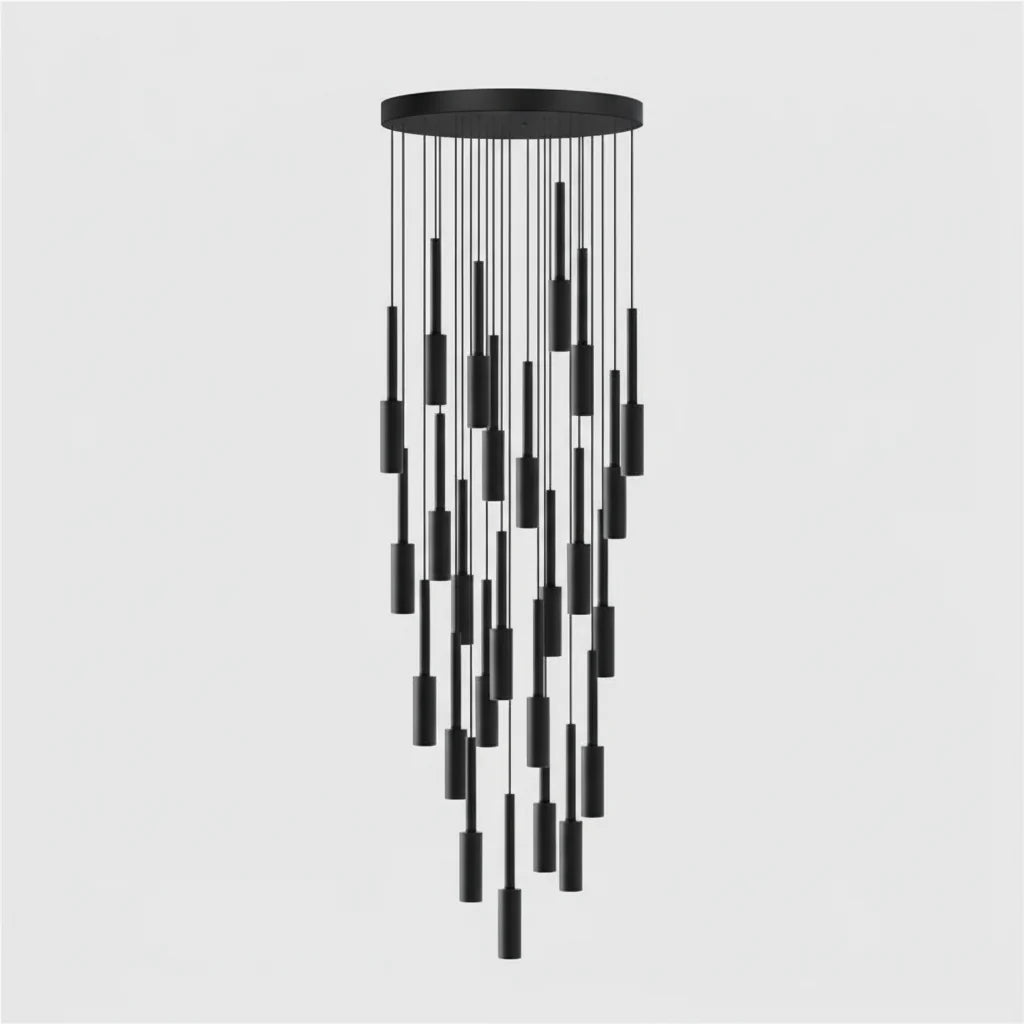 Adjustable Multi-Drop Tube Pendant Light – Dimmable LED Stairwell & Foyer Chandelier | Thomler