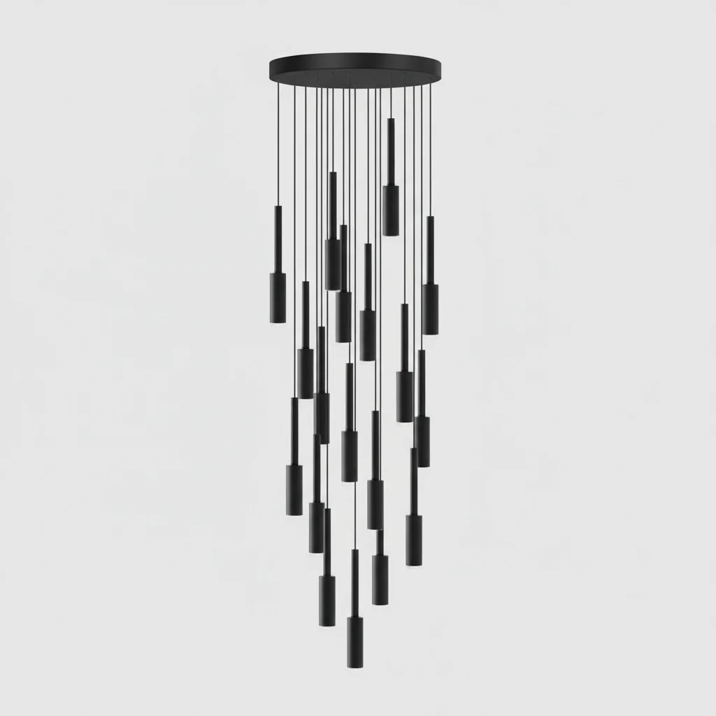 Adjustable Multi-Drop Tube Pendant Light – Dimmable LED Stairwell & Foyer Chandelier | Thomler