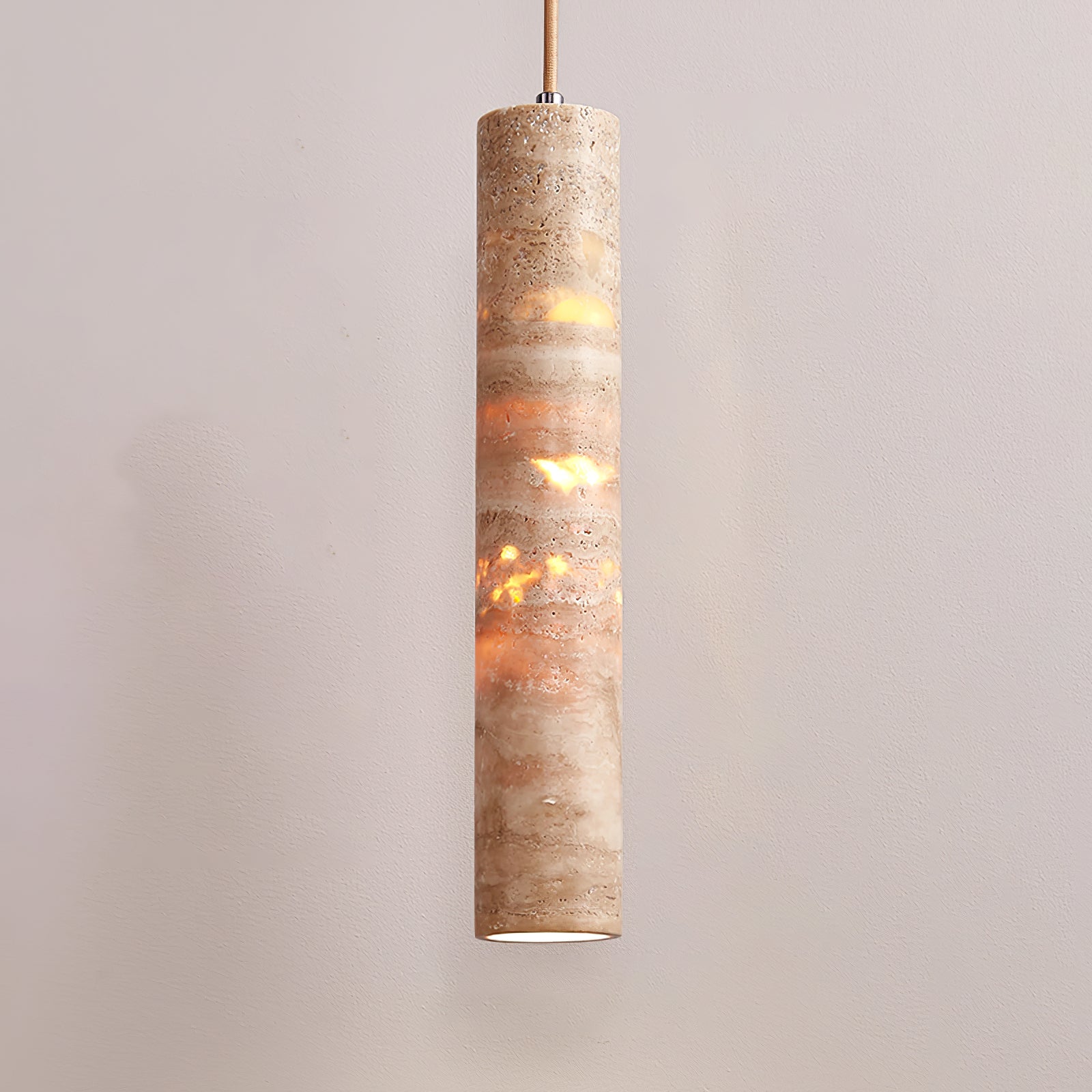Pendant Light Travertine Cylinder 6.0 cm Beige Dining Table Kitchen Island Hanging Ceiling Lamp Adjustable E27 Natural Stone | Thomler