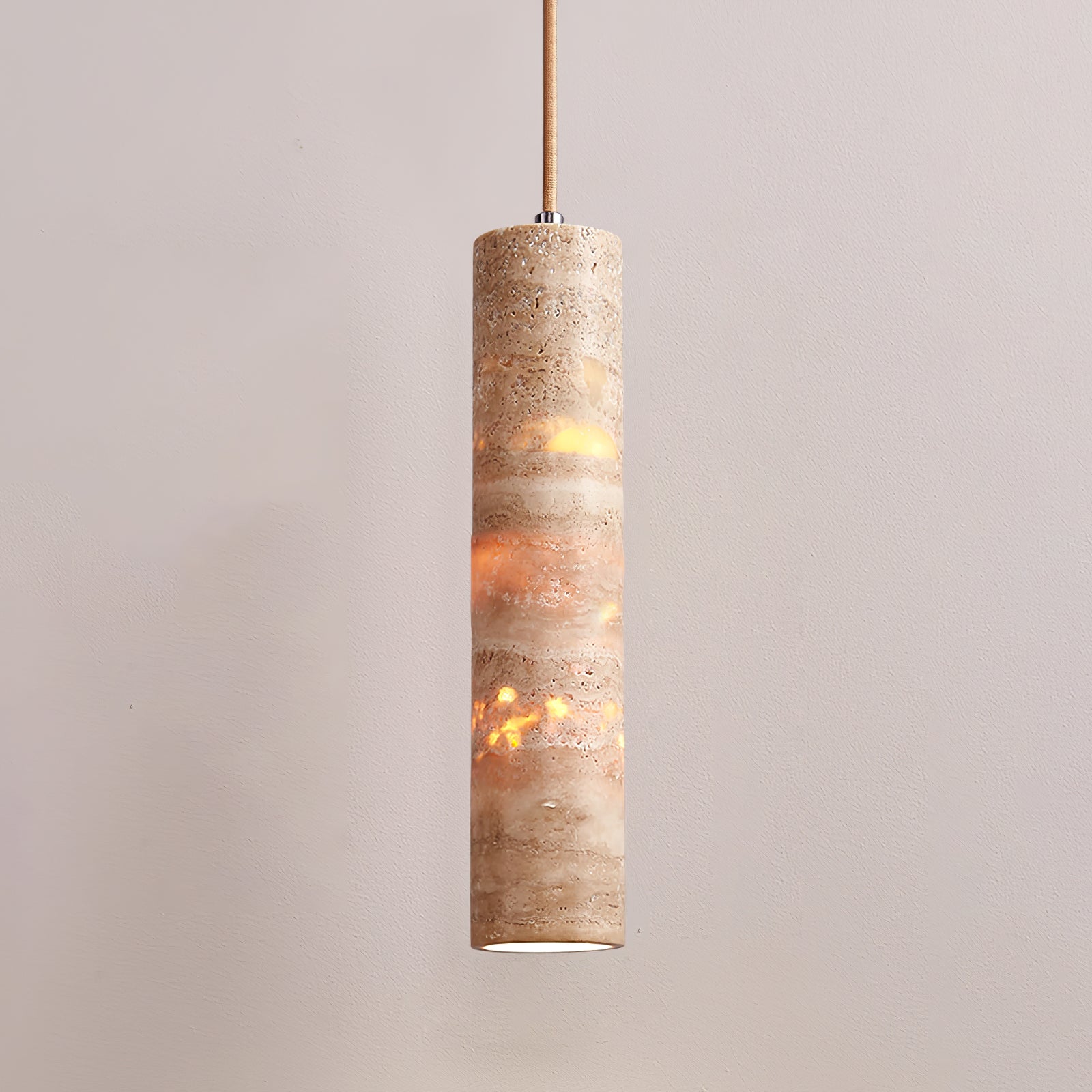Pendant Light Travertine Cylinder 6.0 cm Beige Dining Table Kitchen Island Hanging Ceiling Lamp Adjustable E27 Natural Stone | Thomler